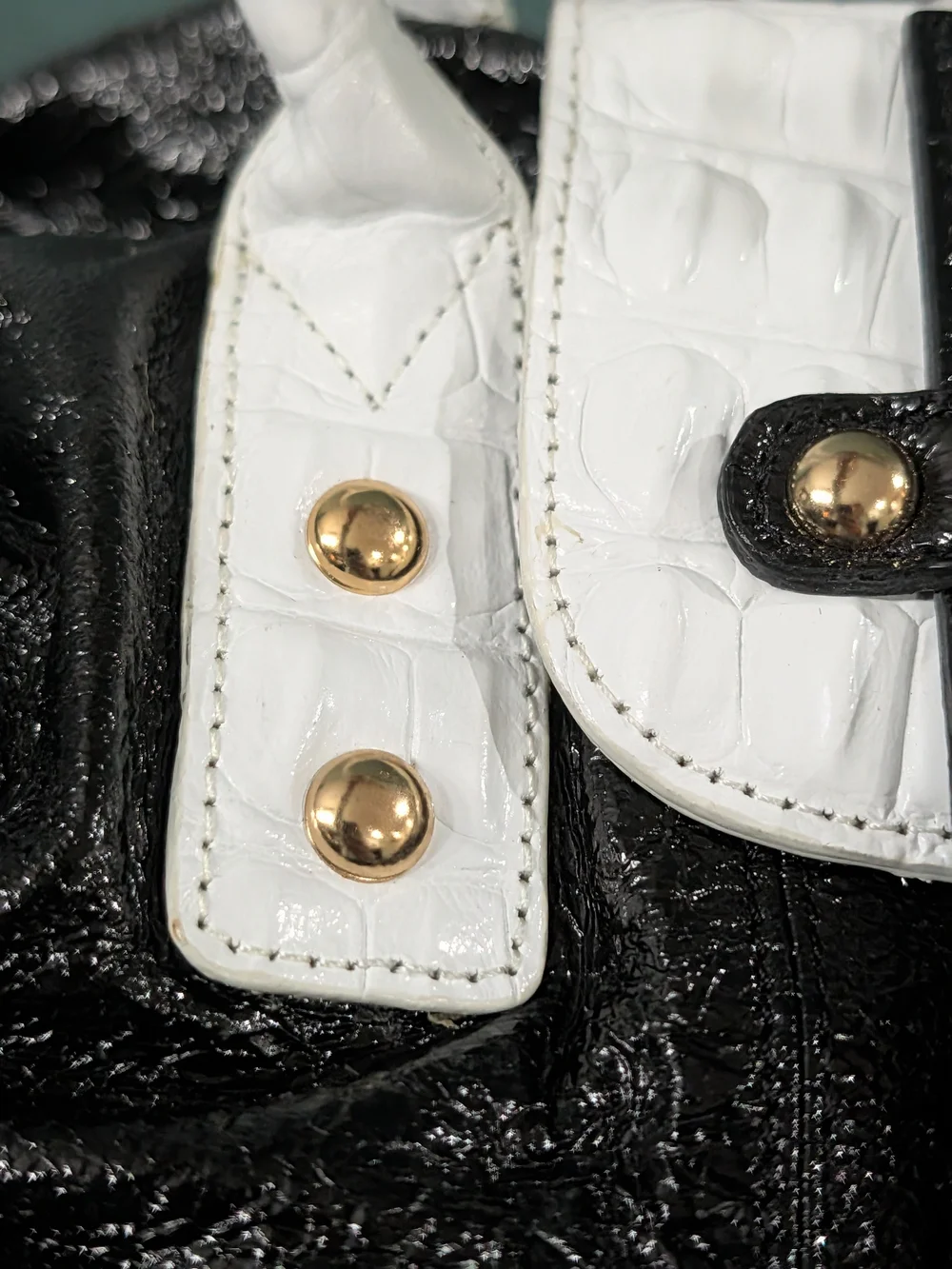 NWOT Sharif Studio Black Patent White Croc Leather Shoulder Bag + Accessory